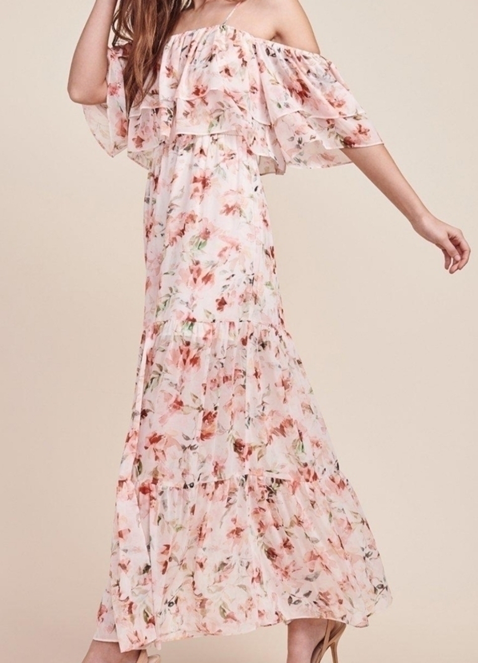 BB Dakota RSVP Tae Ruffle Dress Tiered Floral Maxi Small Flowy Chiffon